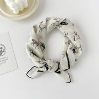 Women's Cotton Digital Print Scarf, Small Square Headscarf for Summer, Fashionable and Versatile