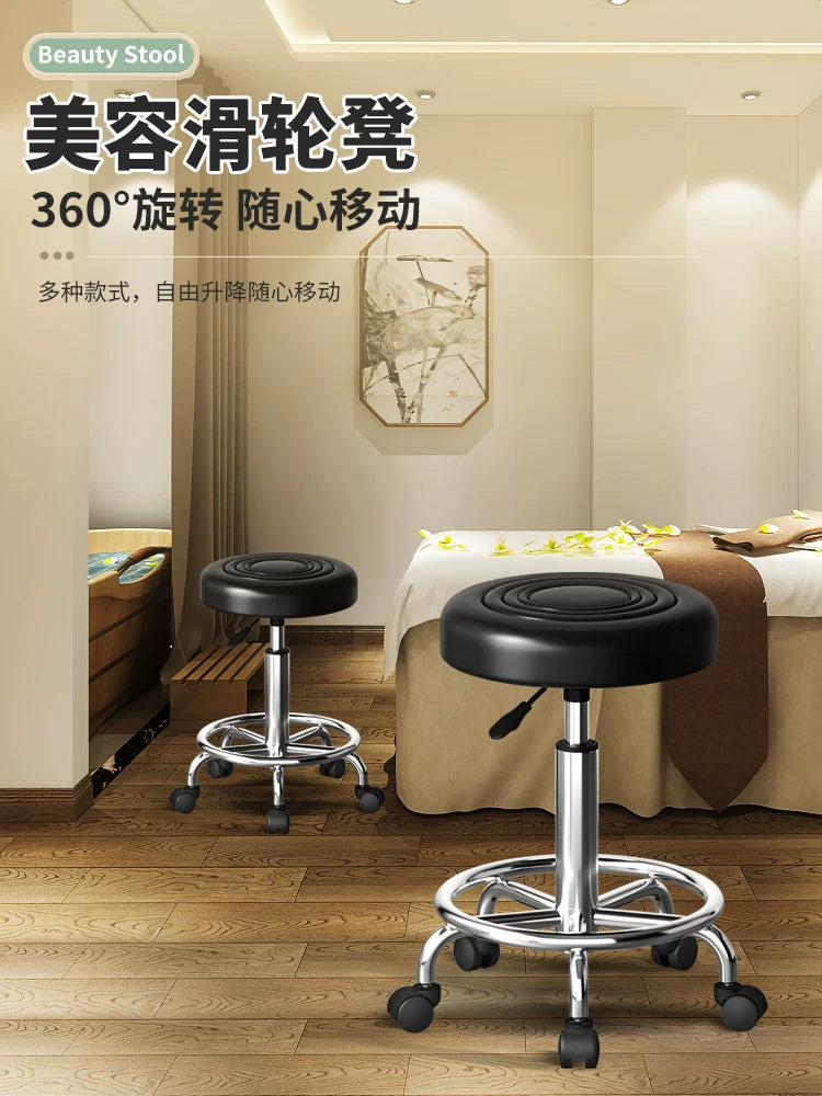 Adjustable Swivel Salon Stool with Backrest and Wheels for Beauty, Hair, Nail Salons