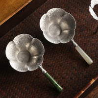 Handmade Pure Tin Tea Strainer with Creative Floral Design and Base for Kung Fu Tea