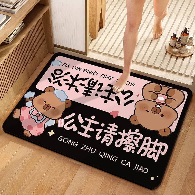 Cartoon Diatomaceous Earth Bath Mat Quick Dry Non-Slip Absorbent Floor Mat for Bathroom Toilet Entrance