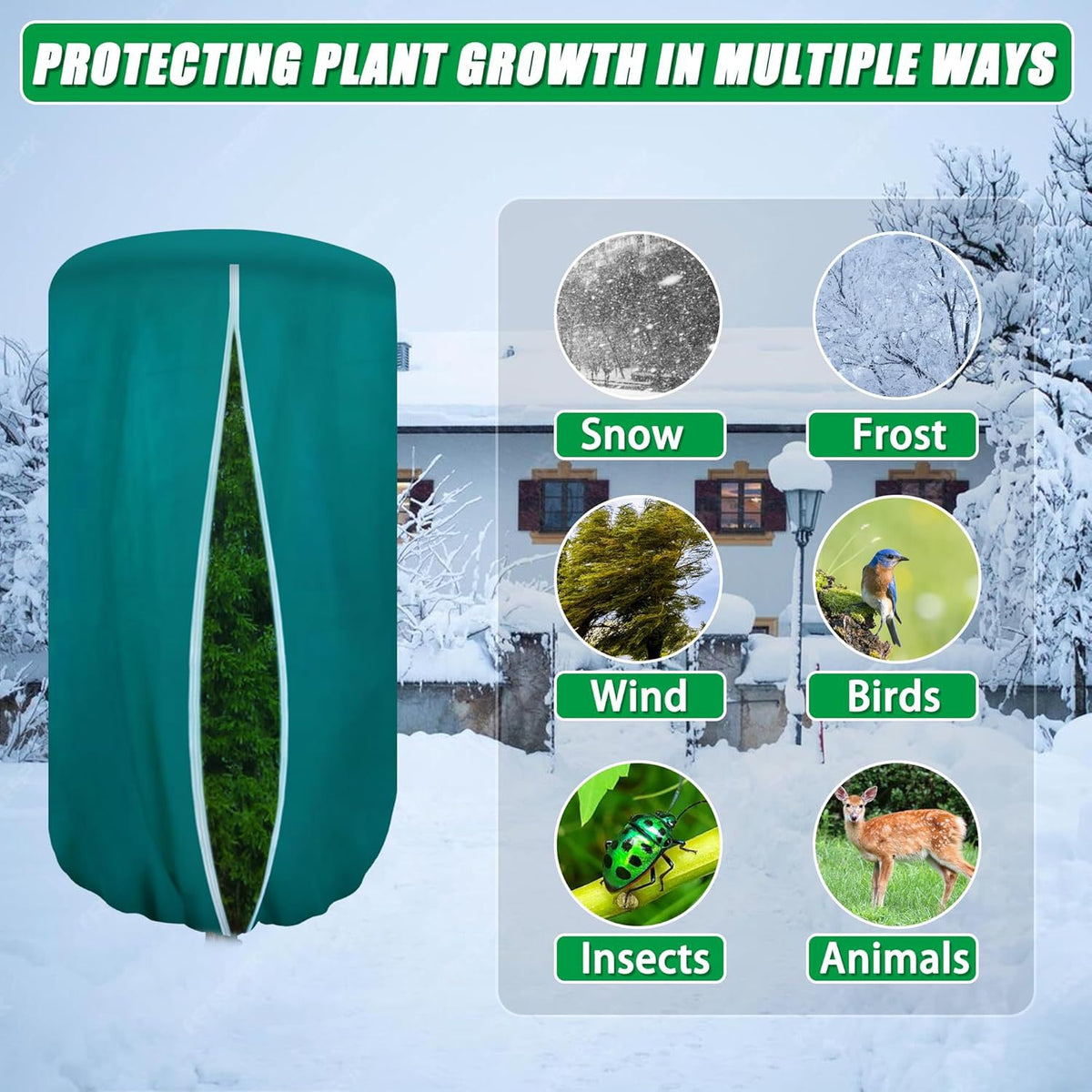 Winter Plant Freeze Protection Cover with Zipper for Fruit Trees, Anti-Insect & Bird Barrier