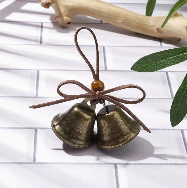 1PC Vintage Style Wooden Bell Ornament with Bowknot, Home Themed Hanging Decoration