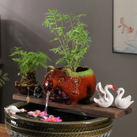 Ceramic Water Feature with Pig Figurine, Tabletop Fountain with Circulating Water, Waterfall Filter for Fish Tank Landscaping