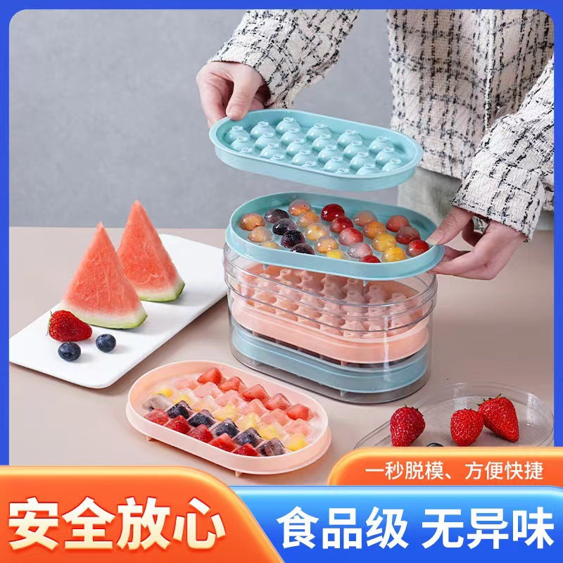 Ice Cube Tray with Lid and Storage Bin, Round and Square Ice Ball Maker for Home Use