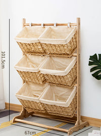 Multi-layer Storage Rack with Hanging Baskets for Living Room, Snacks, and Toys
