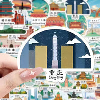 Cartoon Hand-Drawn Travel Landmark Stickers for Scrapbooking and Decoration
