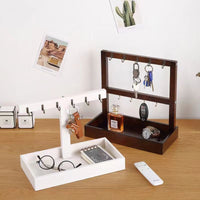 Wooden Entryway Key Holder with Storage Tray for Jewelry and Small Items