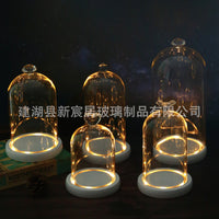 LED Lighted Glass Display Dome with Dustproof Cover for Micro Landscape and Figurines