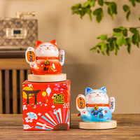 Solar Powered Waving Lucky Cat Figurine for Home and Business Decor