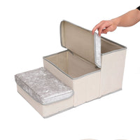 Pet Stairs Anti-Slip 3-Step Foldable Pet Bed Cat Dog House Golden Diamond Velvet