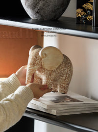 Wabi-Sabi Style Retro Embossed Elephant Lucky Ornament for Living Room Office Decor