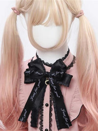 Gothic Lolita Bow Hair Clip Brooch Set with Ribbon and Letter Accents