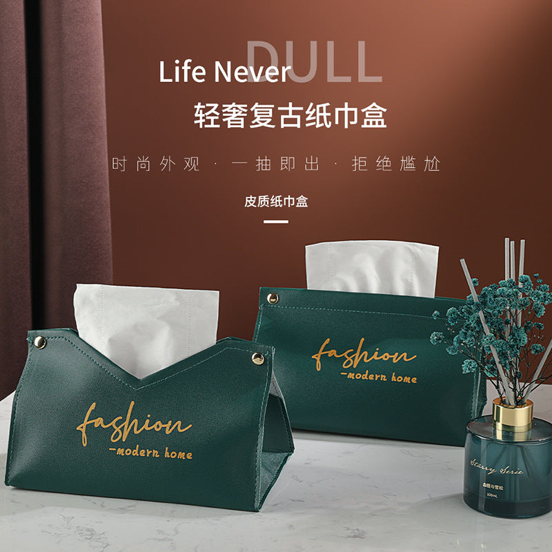 New Nordic Ins Style Desktop Leather Tissue Box Creative Office Car High-End Light Luxury Napkin Holder