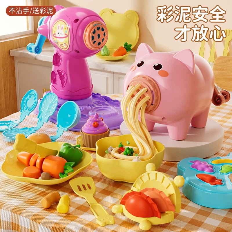 Dough Clay Noodle Machine & Ice Cream Maker Playset with Non-Toxic Clay for Kids