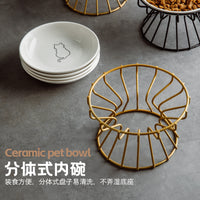 Elevated Ceramic Cat Food Bowl with Stand, Anti-Vomiting & Neck Protection Dish for Cats