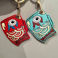 Chinese Style Koi Leather Keychain with Airtag Holder and Access Card Sleeve, Creative Gift for Bags and Backpacks