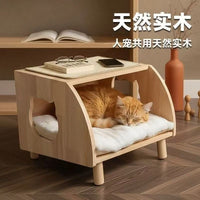 Solid Wood Cat House with Scratching Board and Toys