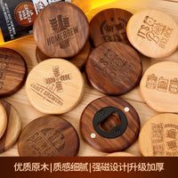 Engraved Black Walnut Wood Round Bottle Opener with Magnetic Back - Multi-functional Refrigerator Magnet Decor
