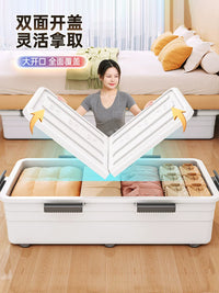 Under-Bed Storage Container with Wheels, Flat Drawer-Style Plastic Organizer for Clothes and Quilts