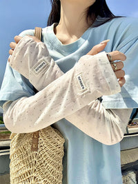 Polka Dot Ice Silk Sun Protection Arm Sleeves for Women - UV Protection, Breathable, Loose Fit for Driving & Cycling