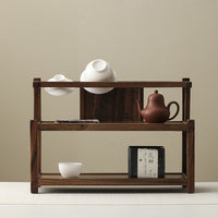 Walnut Wood Storage Shelf with Drawer for Tea Cups Coffee Mugs Kitchen Organizer Blind Box Figure Display Rack Solid Wood Shelf