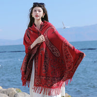 Women's Ethnic Style Paisley Scarf Shawl, Thickened Dual-Use Winter Wrap
