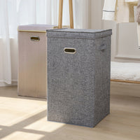 Washable Cotton Linen Foldable Laundry Hamper with Lid for Clothes Storage