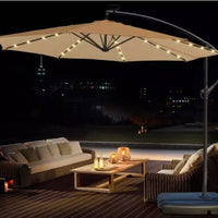 Outdoor Cantilever Patio Umbrella with Solar LED Lights and Base