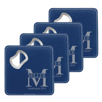 Square 10x10 Bottle Opener Leather Case with Stainless Steel Bottle Opener Coaster for Red Wine and Beer