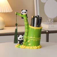 Panda Bamboo Pen Holder Ornament, Desktop Stationery Organizer, Student Gift
