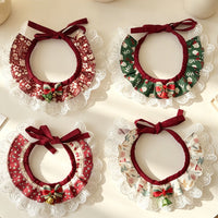 Pet Christmas Scarf with Bowknot Lace Collar for Cats and Small Dogs