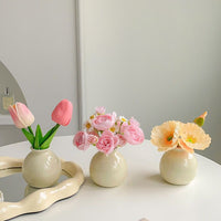 Artificial Tulip Flower Arrangement with Ceramic Vase for Desktop Decor