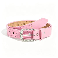Women's Heart-Perforated Punk Style Belt with Diamond Buckle