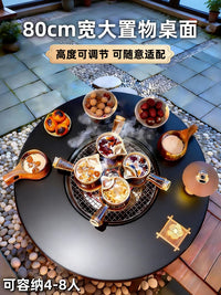 Outdoor Multifunctional Fire Pit BBQ Grill Table Set with Electric/Charcoal Options