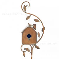 Decorative Iron Birdhouse Garden Stake Outdoor Bird Feeder Metal Craft Ornament