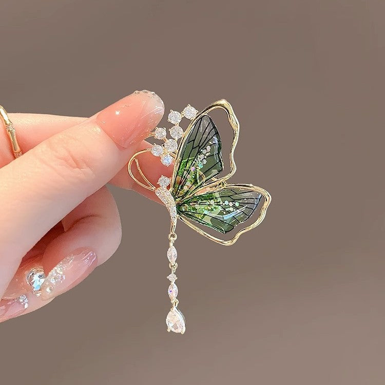 Emerald Green Butterfly Tassel Brooch for Cheongsam