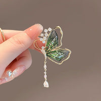 Emerald Green Butterfly Tassel Brooch for Cheongsam