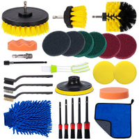 27-Piece Car Cleaning Drill Brush Kit for Washing, Waxing, and Polishing