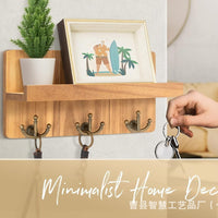 Wooden Wall Mounted Entryway Organizer with Key Hooks and Mail Holder