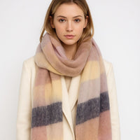 Mohair Plaid Scarf for Women, Korean Style Plush Tassel Warm Neck Wrap