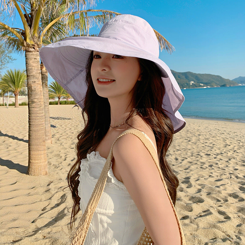 Korean Style Retro Wide Brim Sun Visor Bucket Hat for Travel and Sun Protection