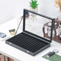 Jewelry Display Tray with Glass Lid, Dustproof Necklace Organizer Storage Box