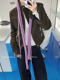 Korean Design Slim Knit Scarf for Women - Y2K Fashion Narrow Neck Warmer