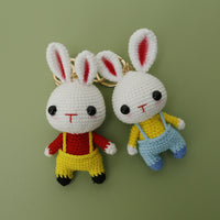 Handmade Crocheted Bunny Doll with Overalls - Knitted Rabbit Ornament for Baby Moms