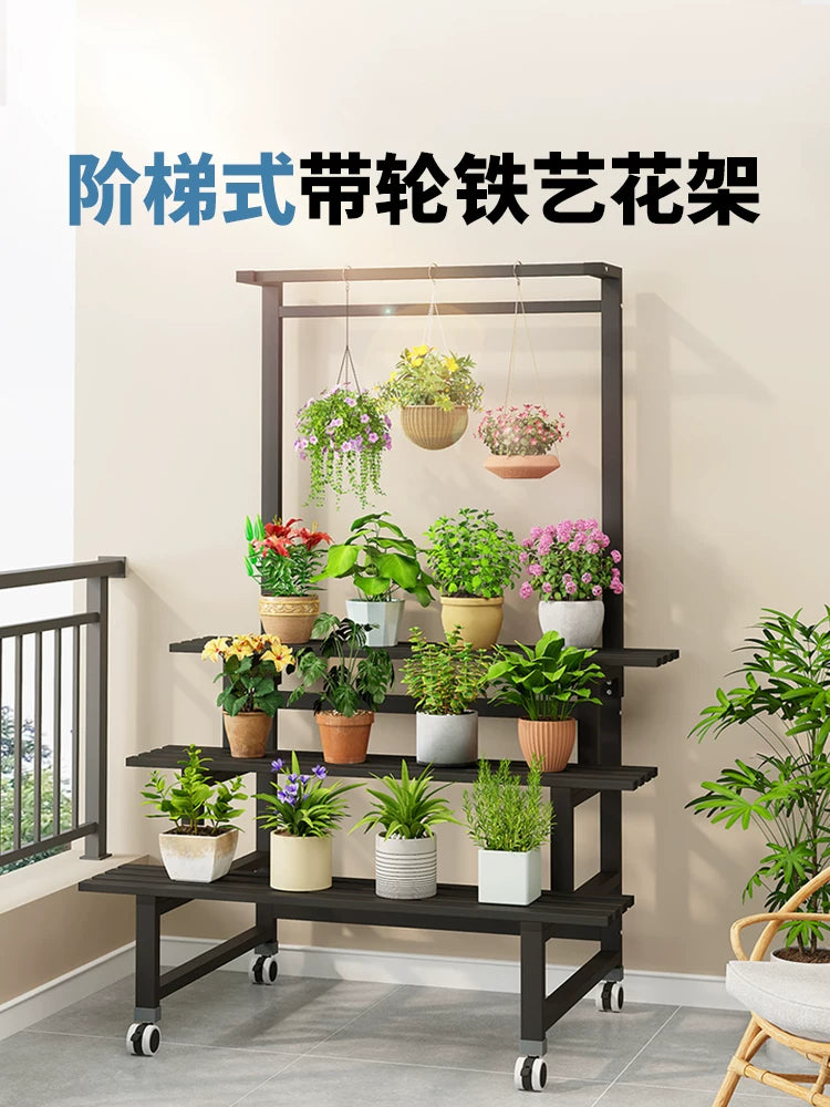 2026 New Balcony Flower Stand Outdoor Courtyard Storage Rack Living Room Floor-standing Multi-layer Hanging Ladder Type