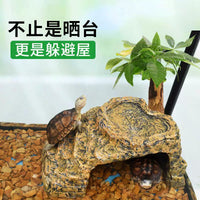 Turtle Basking Platform with Climbing Ramp and Hiding Cave for Aquarium