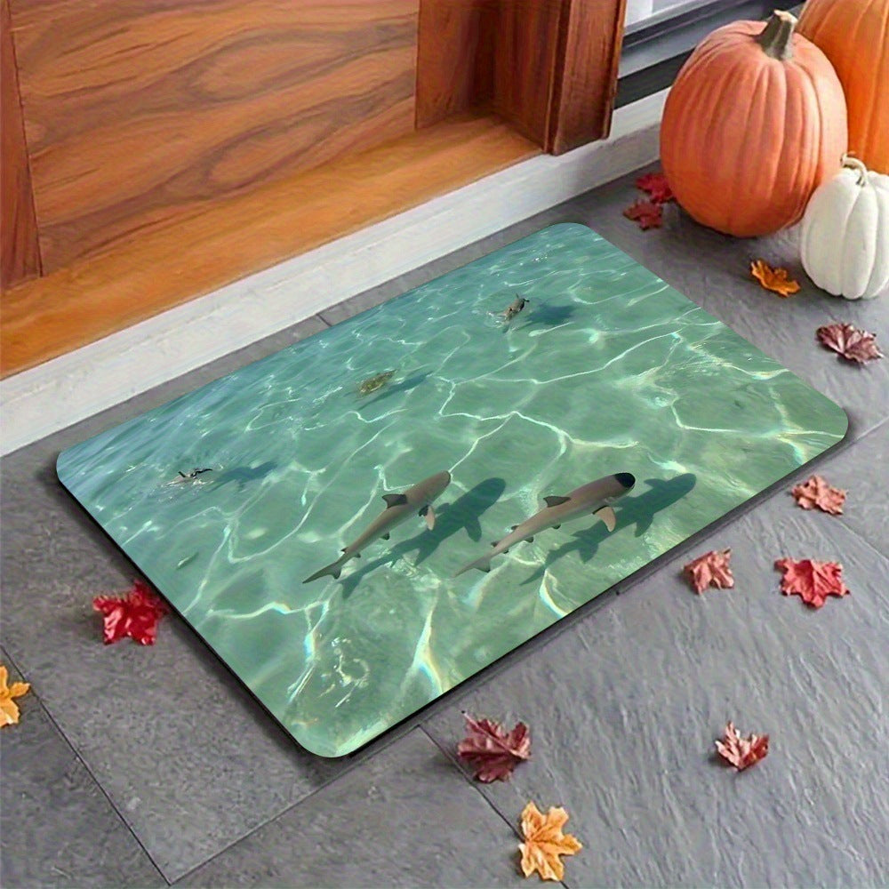 3D Ocean Pattern Diatomaceous Earth Bath Mat, Super Absorbent Non-Slip Quick Dry Bathroom Floor Mat