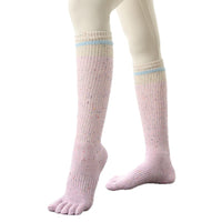 Women's Non-Slip Yoga Pilates Toe Socks with Floral Dot Pattern, Cotton Blend, Ankle Length