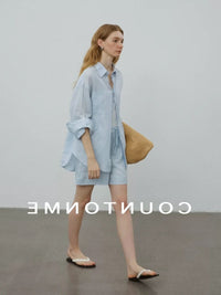 COUNTON Linen Blend Relaxed Fit Shirt & Shorts Set for Women
