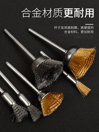 Rotary Wire Brush Head Set for Wood Carving, Deburring, Rust Removal, and Polishing